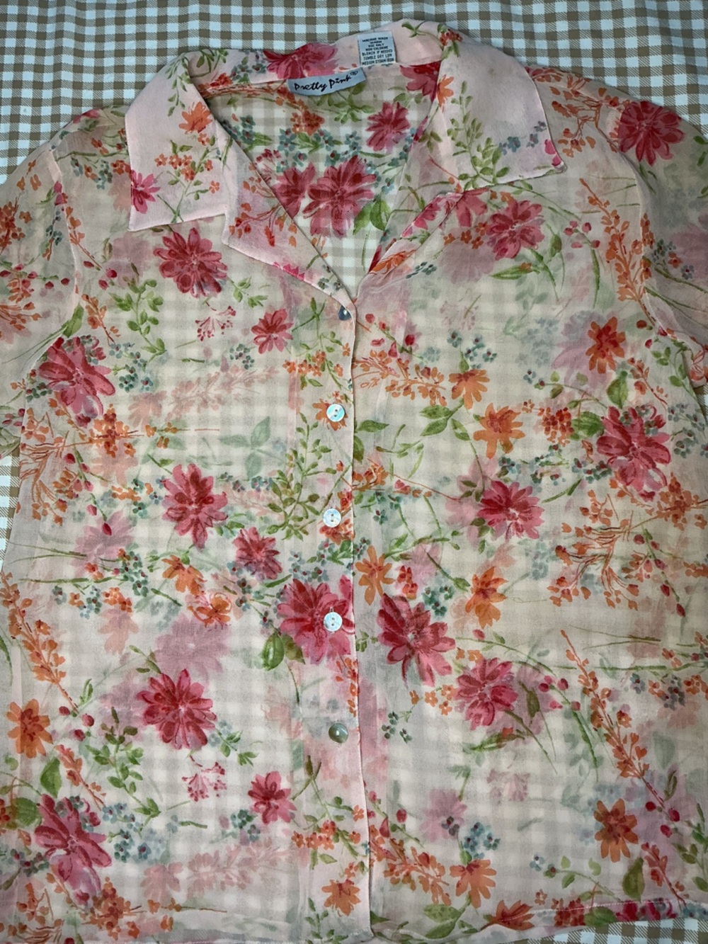 Floral Blouse PrettyP Women’s Small Collared Button-Up Lightweight Feminine